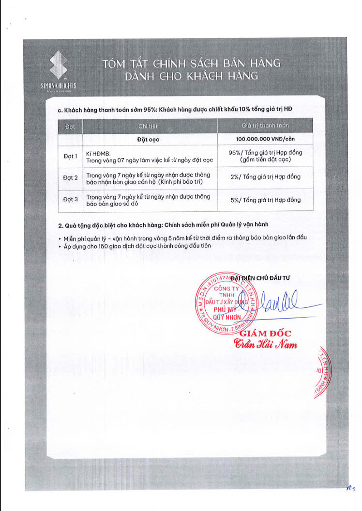 CHINH SACH BAN HANG SIMONA HEIGHTS