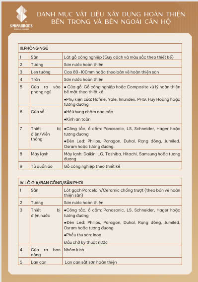 vật liệu bàn giao căn hộ simona heights