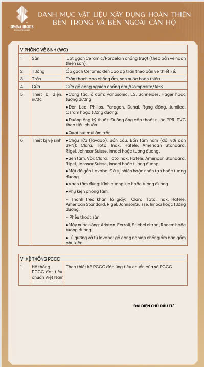 vật liệu bàn giao căn hộ simona heights